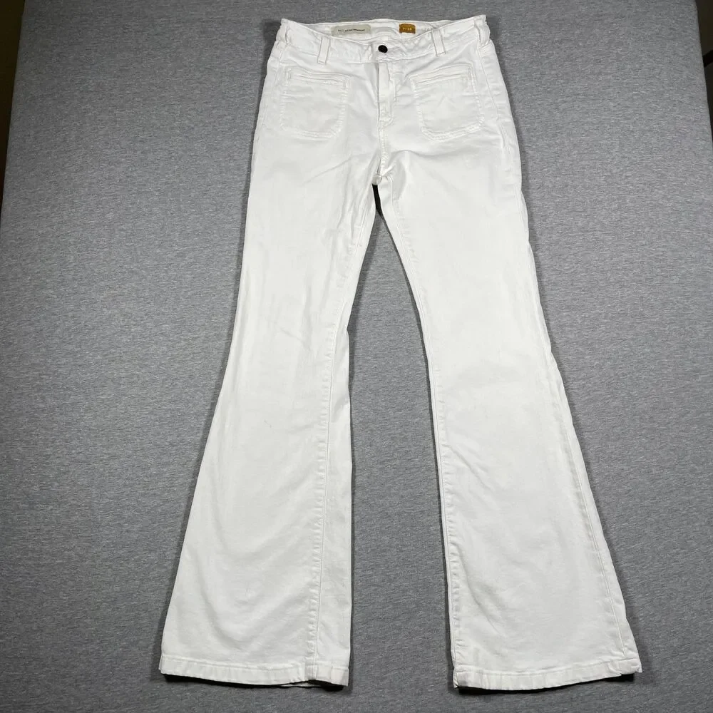 Pilcro And The Letterpress Jeans Womens 28 White Flared High Rise Stretch Denim
